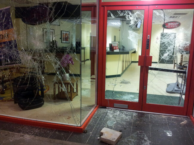 Damaged shop, London riots aftermath 24 Hr Roller Shutter Repairs London | Shop Front Repairs